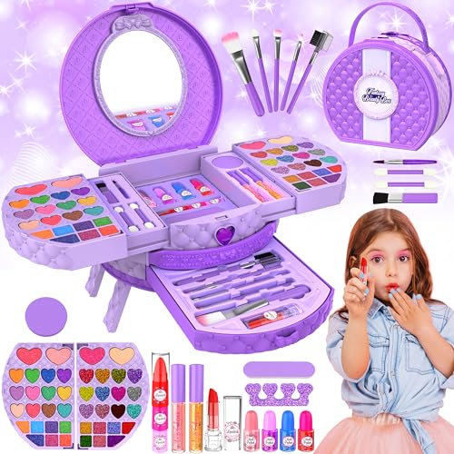 Kinderschminke Set Schminkkoffer Mädchen mit Tragbarem Ständer,66 Pcs Waschbar Schminke Kinder Make Up Set,Kinder Schminkset Mädchen Spielzeug,Geburtstags Geschenke für Mädchen 3 4 5 6 7 8 9 10 Jahre