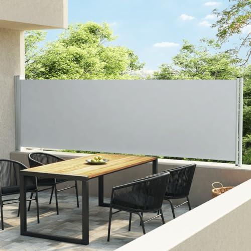 PABURNI Balkon-Sichtschutz Balkonfächer Seitenmarkise Seiten Ausziehbare Markise für Garten Terrasse Balkon Küche UV- und Witterungsbeständig Schlichte und Stilvolle Grau 600x140 cm