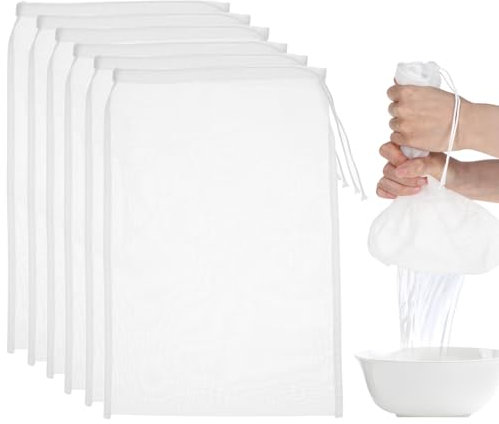 Sibba Fine Mesh Strainer Bags 6 PCS Reusable Drawstring Food Grade Nylon Cheesecloth for Coffee Yogurt Juicing and Grains Colanders Multi-Purpose Kitchen Filter Sifter for Drink Liquids Honey Rice
