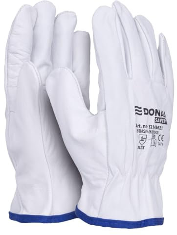 DONAU SAFETY Premium Arbeitshandschuhe Driver aus Ziegenleder / 1 Paar/Größe 11/XXL/Weiß/Lederhandschuhe mit elastischem Handgelenk/Montagehandschuhe/Handschuhe/Fahrerhandschu Schutzhandschuhe