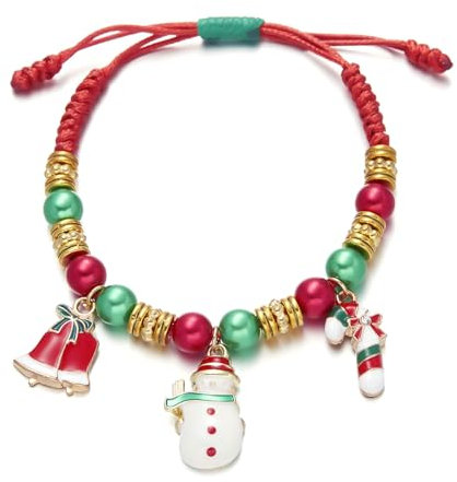 Viojrlly Weihnachten Armbänder, Handgefertigte Geflochtene Armbänder, Schneemann Süßigkeits Anhänger Armband, Weihnachtsschmuck für Frauen und Mädchen