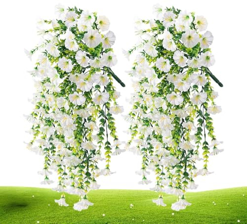 Confezione Da 2 Petunie Artificiali Pendenti In Seta Per Esterni, Fiori Finti Di Petunia, Piante Realistiche, Piante Colorate Finte Resistenti Ai Raggi UV E Alle Intemperie Per Fioriere, Vialetti, Pat