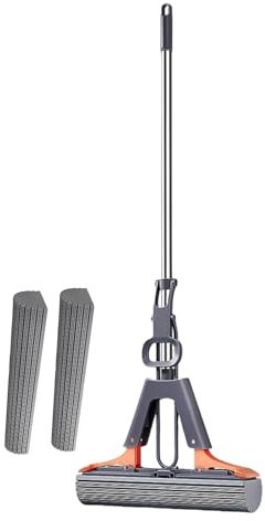 Fregona Esponja - Trapeador De Rodillo De Esponja PVA con Mango Ajustable | Esponja Baño | Esponja Ducha | Fregona De Esponja Absorbente con Rodillo | Mopa Fregona para Limpieza del Suelo Eficiente