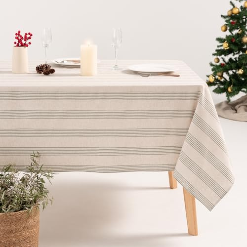 GAMUSI Mantel Navidad Rayas Lino Estampado Rectangular Tela algodón 140x100 cm, Verde