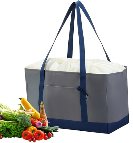 Genérico Återanvändbar vikbar shoppingväska, stor kapacitet med dragkedja och fickor - återanvändbara köksväskor och shoppingväska, för utomhus camping picknick resor