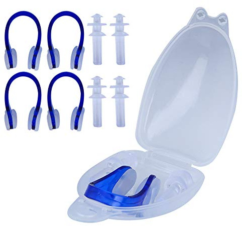 Cocoarm Set da 4 Pezzi di Clip Nasali e Tappi per Le Orecchie per Nuoto, Morbido Gel di Silice Impermeabile con Cancellazione del Rumore per Nuoto Surf Immersioni, con Scatola (Blue)