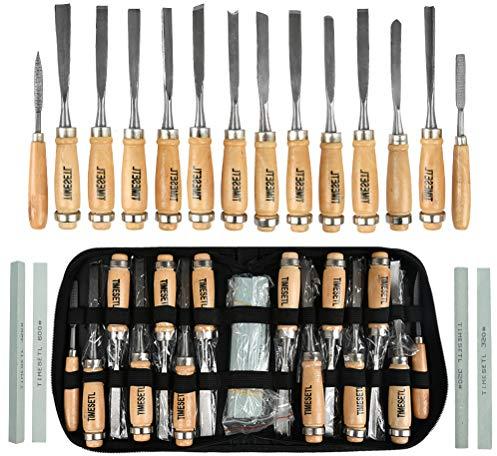 TIMESETL 12 scalpelli per legno + 2 lime + 4 pezzi di olio di pietra, coltello per intagliare il legno, legno fai da te fai da te scalpello professionale intaglio lavorazione del legno