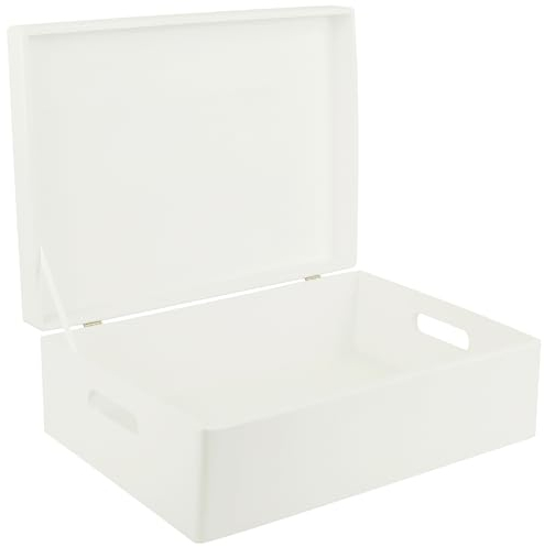 Creative DECO XL Blanca Grande Caja Madera Decorativa Almacenaje | Con Tapa y Asas | 40 x 30 x 14 cm (+/-1cm) | Cofre Decorar Regalo Decoupage | Juguetes, Documentos, Objetos, Herramientas
