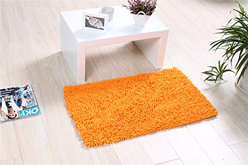 Odot Chenille Badematte, Super Saugfähiger WeicherBad-Teppiche Anti-Rutsch Bequeme Waschbarer Badteppich Flauschiger Badezimmerteppich in Shaggy-Optik (40x60cm,Orange)