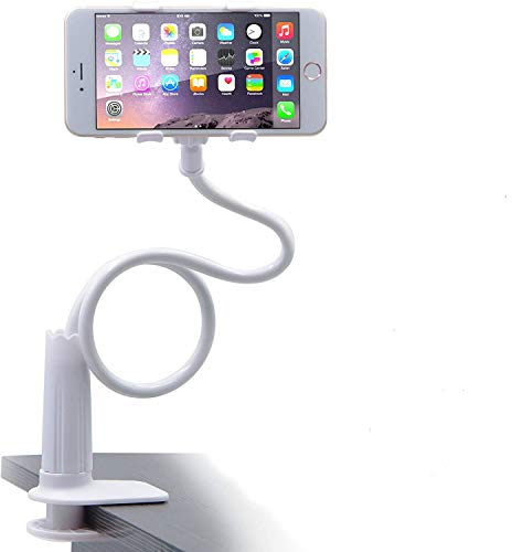 GVEFIVME Gooseneck Phone Holder, Smartphone Tablet Gooseneck Flexible Long Arms Stand (White)