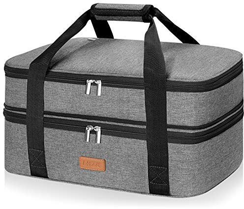 LHZK Insulated Casserole Carrier - Expandable Holder Tote for Hot or Cold Food, Fits 11 x 15 or 9 x 13 Baking Dishes - For Potlucks, Picnics, Beach (Grey)