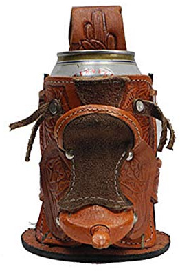 Needzo Can Holders for Beer, Belt Loop Genuine Leather Saddle Drink Carrier, Portable Beverage Holder, Western Holster, 12 oz, 6.5 Inches