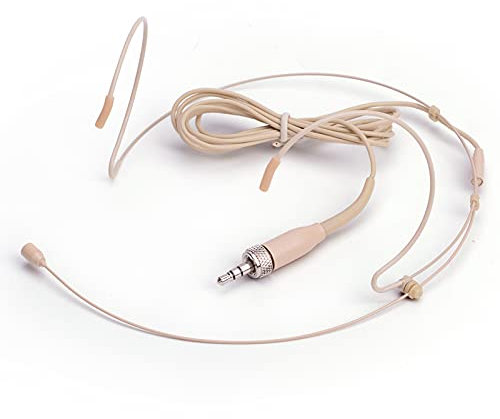 Sujeetec Headset Microphone Discreet Dual Ear Hook Headworn Earset Over Ear Mic for Sennheiser Wireless Bodypack Transmitter, Ideal for Lectures, Live Performance, Theater, Podcasts – Beige