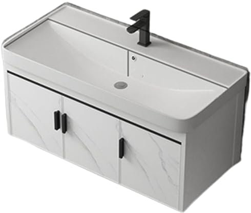 CASEGO Wall-mounted Washbasin Deepening Ceramic Basin Surface Double Temperature Faucet Home Bathroom Washbasin Cabinet Combination (100CM)