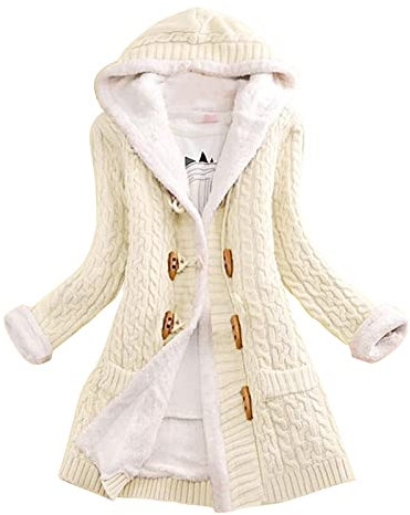 HOOUDO Strickjacke Damen Lang Dicke Cardigan mit Kapuze und Kapuze Dicke Strickjacken (White, M)