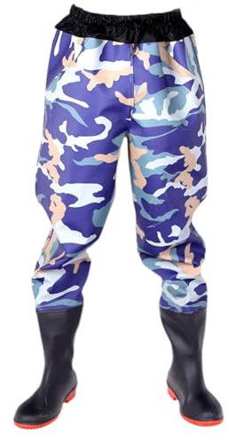 HWBZSZY Outdoor Angel Jagd Wathose für Kinder 110 cm Hohe Leichte und Atmungsaktive Hüftwathose Mit Elastischem Bund wasserdichte Angel-Regenstiefel Aus Nylon/PVC für Männer und Frauen,Blau,41 EU