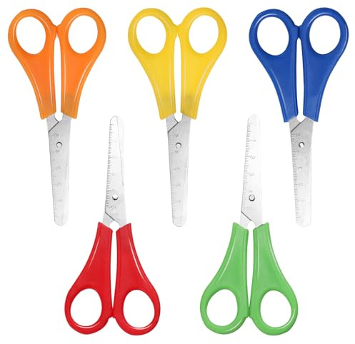 5 Stück Kinderschere, Schere Schule 1. Klasse Bastelschere Kinder Schulschere mit cm-Einteilung für Rechtshänder Linkshänder Kinder DIY Handwerk (5 Farben)