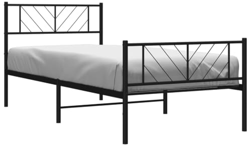 vidaXL Estructura de Cama, Somier con Cabecero y Estribo, Armazón Marco de Listones de Cama, Mueble para Dormitorio Hogar, Metal Negro 107X203 cm