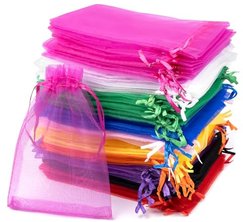 Carehabi 50 sacchetti in organza, colorati, 7 x 9 cm, per gioielli, in organza, per matrimonio, per feste di compleanno, multicolore