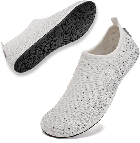 WateLves Womens Barefoot Water Shoes Travel House Slippers for Indoor and Outdoor Aqua Socks for Beach Swim Surf Yoga Dancing Camping Must Haves (Diamond/White, 38/39)