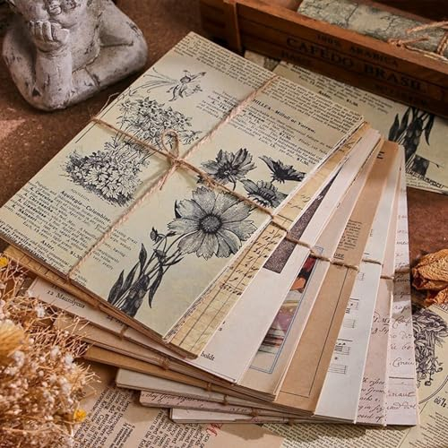 Scrapbooking Papier Deko 20*14cm Vintage Zubehör Bastelpapier 120 Blätter 4 Stile Scrapbooking Sticker Designpapier Tagebuch DIY Kunst Aufkleber für Scrapbook, Tagebuch, Notizbuch, Bullet Journal