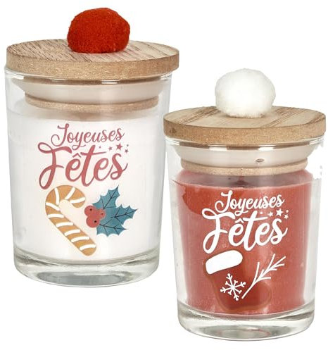 Linnea Lot de 2 Bougies parfumée de Noël avec Pompom 12h Sweet Pompom Senteur Sapin de Noël