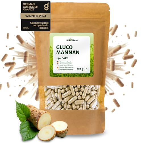 RheinNatur Glucomannan Kapseln 250 Stück - Natürlicher Ballaststoff aus der Konjak-Wurzel - Vegan