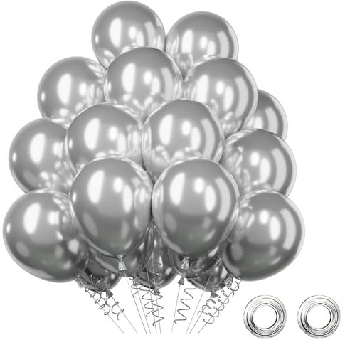 Luftballons Metallic Silber, 52 Stück Silber Ballons Ballongirlande Helium Ballons Set, Metallic Silber Ballon Geburtstags Babyparty Hochzeit Party Deko Silber Hochzeit Deko,12 Zoll