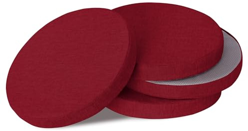 OVOV Cuscini rotondi per sedie da pranzo, confezione da 4, cuscini extra spessi per sedile, cuscinetti circolari per sedie con fodera rimovibile e fondo antiscivolo, rosso (40,6 x 40,6 cm)