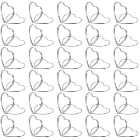 QUARKZMAN 30 Piezas de Portanúmeros de Mesa en Forma de Corazón Mini Portatarjetas de Acero al Carbono para Centros de Mesa, Recepción de Bodas, Fiestas, Banquetes, Plateado