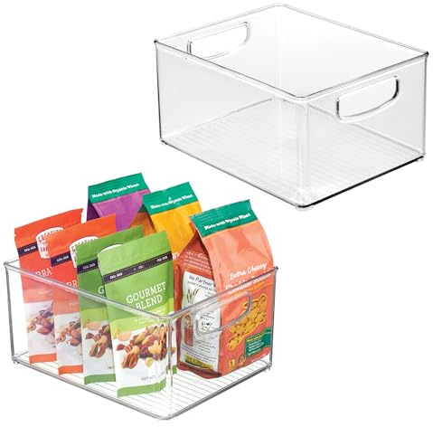 InterDesign iDesign Plastic Stackable Pantry Bin - Organizer Bin with Handles for Cabinets or Fridge - Set of 2 - Clear