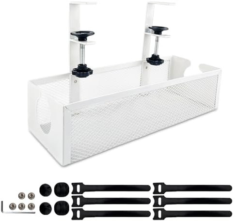 VELLUSTRA Organisateur de Cable Management Panier Plateau de Gestion de Câble sous Le Bureau, Range Cable Management Bureau sans Perçage Boite de Gestion des Câbles, Idéal pour le Home et les Espaces