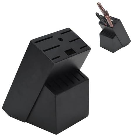 Wood Kitchen Knife Block, Universal Kitchen Knife Holder Kitchen Knife Storage Rack 14 Slots Knife Holder (Black)