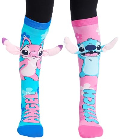 OHS Stitch Socks, Officially Licensed Over the Knee Socks for Kids Stitch Socks with Ears Girls Fluffy Socks for Children Super Soft Warm/Long - Stitch Gifts for Girls, Blue/Pink