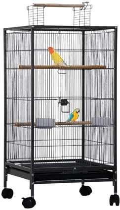 PortoAlegre Gabbia per uccelli in metallo con ruote a 360°, voliera per uccelli con vassoio rimovibile e mangiatoie, facile da pulire, per pappagalli, 45 x 46 x 100 cm