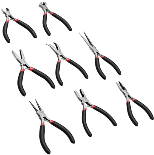 CHIHEUNG Set di 8 pinze per gioielli, mini pinze in acciaio 45#, nere, per la creazione di gioielli, fai da te, riparazioni