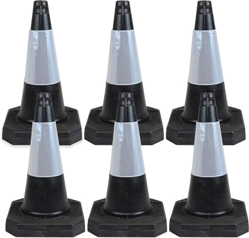 Street Solutions UK - 6 x 500mm High Black Traffic Safety Street Cone Reflective Sleeve Suitable for Highways Heavy Duty Weighted Base Black Safety Cone Pedestrian Separator