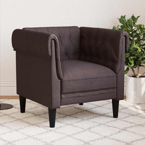SooIarix Sillón Chesterfield de tela marrón oscuro, acolchado suave, marco de madera maciza, diseño clásico, 78,5 cm de ancho, sillón de salón