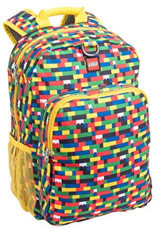 LEGO Iconic Prints Kids School Backpack Bookbag, for Travel, On-the-Go, Back to School, Boys and Girls, with Adjustable Padded Straps and Fun patterns, Brick Wall