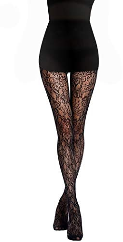 PrettyLoveHose Collant Résille Noir Motif Floral Ajouré Gardenia