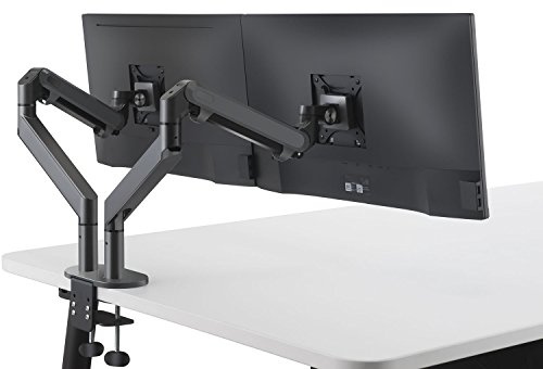 ThingyClub® Dual Gas Spring LCD Arm Desk VESA Bracket & Monitor Arm Stand for 10-30 Screens: Tilt up 90° /down 85°, Swivel left/right 180°, 360° Rotation (Dual Arms, Black)