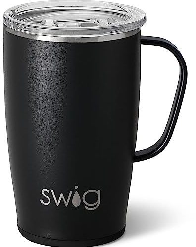 Swig 18oz Stainless Steel Travel Mug, Insulated, Cup Holder Friendly, Dishwasher Safe, Black (1 Count)