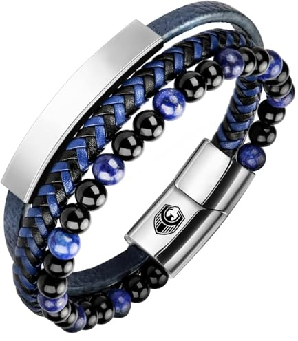 SHIEAGLELD Bracciale da uomo in pelle Braccialetti da uomo con fibbia magnetica in acciaio inossidabile e scatola per gioielli, bracciale esclusivo per idea regalo da uomos
