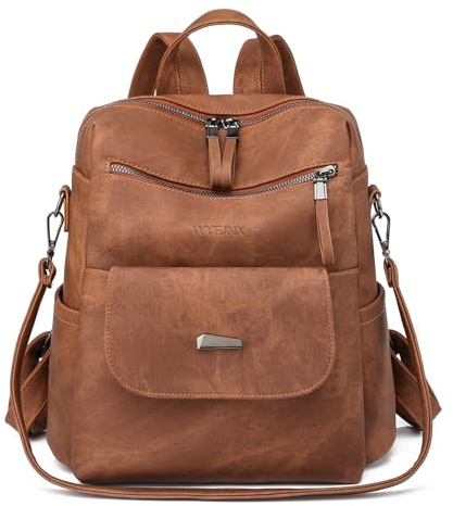 WYFJNX PU Leather Small Backpack Purse for Women Ladies Brown