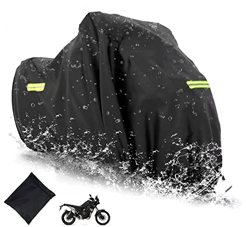 Timisea Motorrad Abdeckplane Motorradabdeckung mit Reflektionsstreifen Motorradplane Motorrad Schutzhülle Abdeckung wasserdicht und Winterfest Schwarz Outdoor (245x105x125)