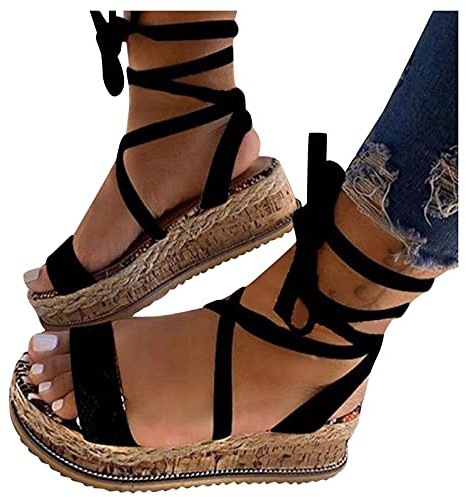 MJGkhiy Sandali Donna Zeppa Estivi Eleganti Espadrillas Sandali Moda Spiaggia Sandali Eleganti Lacci Sandali Scarpe da Sposa da Sposa Sandalo Regolabile con Strappo