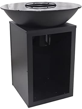 Vente-unique - Barbecue plancha brasero à charbon et bois avec rangement L80 x l80 x H95 cm noir - IGNOS