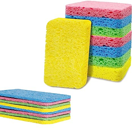 8 Stück Komprimierte Zellulose Schwämme, Natürlicher Reinigungsschwamm Geschirrschwamm Kratzfeste Haltbare Antihaftbeschichtetes Kochgeschirr, für Haushalt Küche Badezimmer Autos Glas Fenster 4Farben