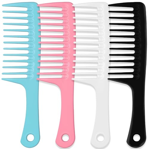 MODENGKONGJIAN 4PCS Wide Tooth Detangling Comb, Large Hair Styling Comb for Curly, Wet, Long Hair (Multi-colored, Polypropylene, Handgrip)