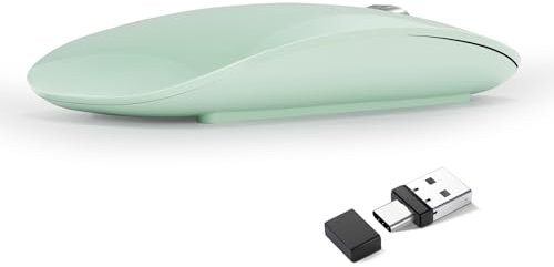 Uiosmuph G11 Ratón Inalámbrico Recargable, Mouse Wireless 2,4 GHz con Receptor Tipo C y USB, Clics Silenciosos, Ratón Óptico para Portátil, Mac, PC (Verde)